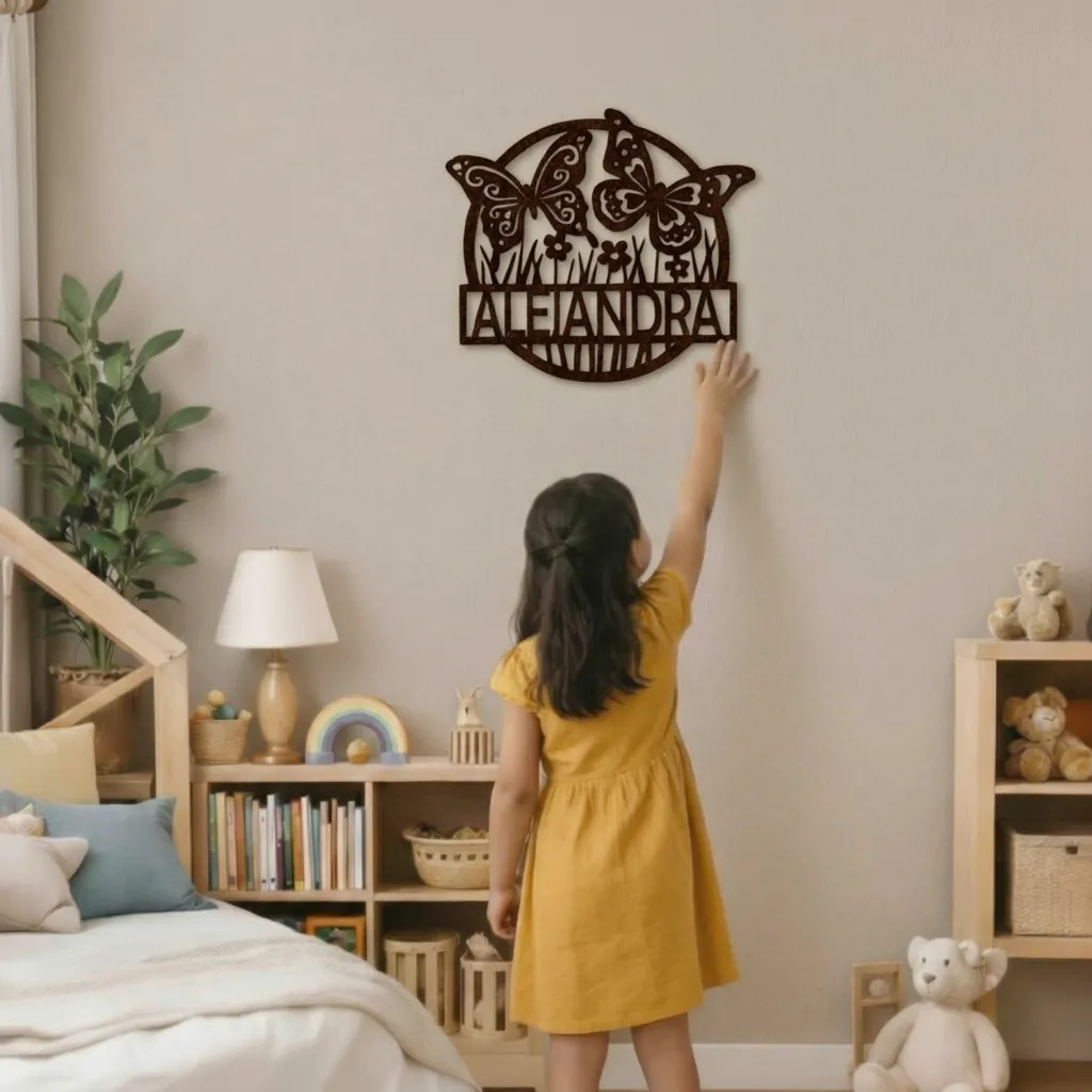 LW002- Jardín de mariposas - Letrero con nombre personalizado