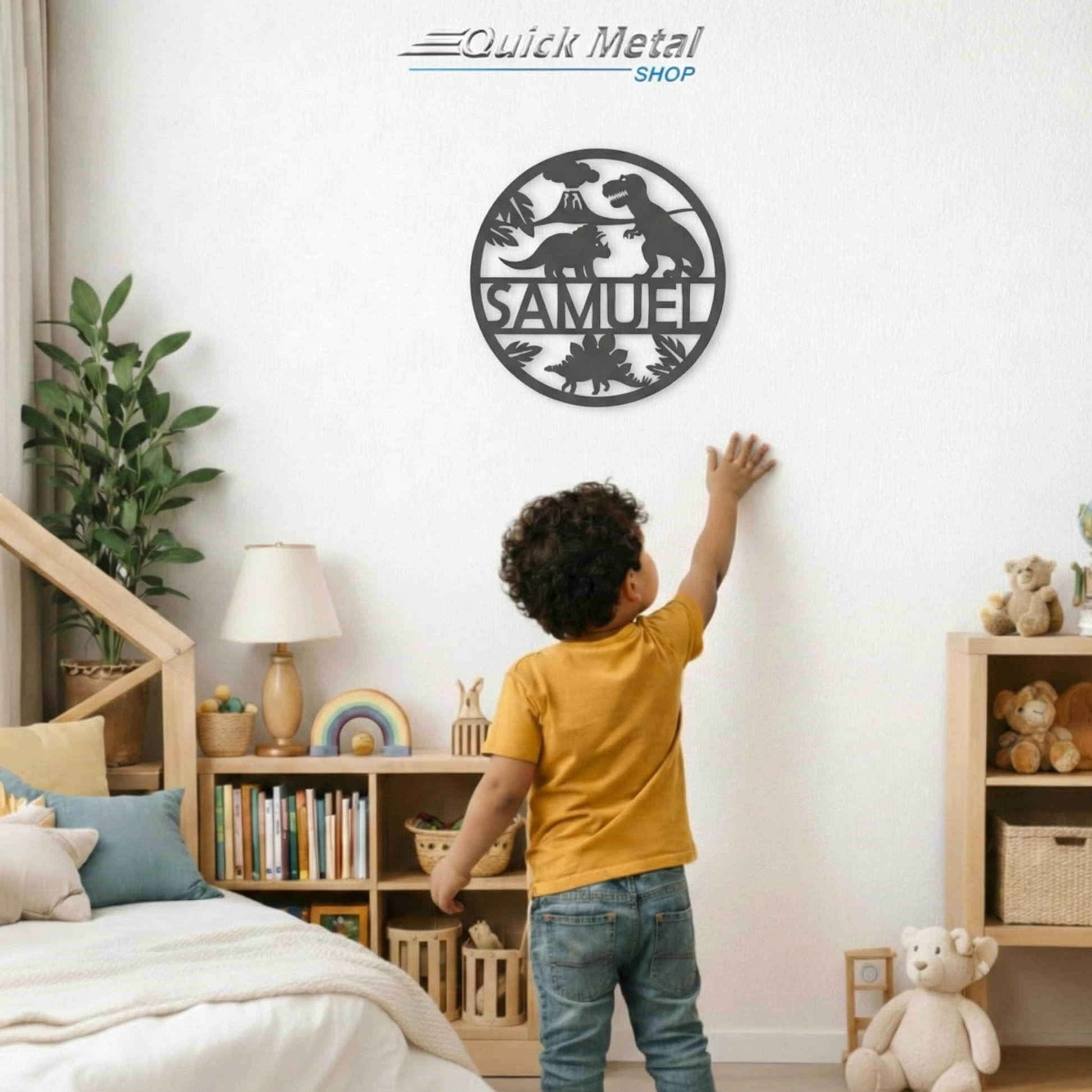 LW003-Dino World- Letrero con nombre personalizado